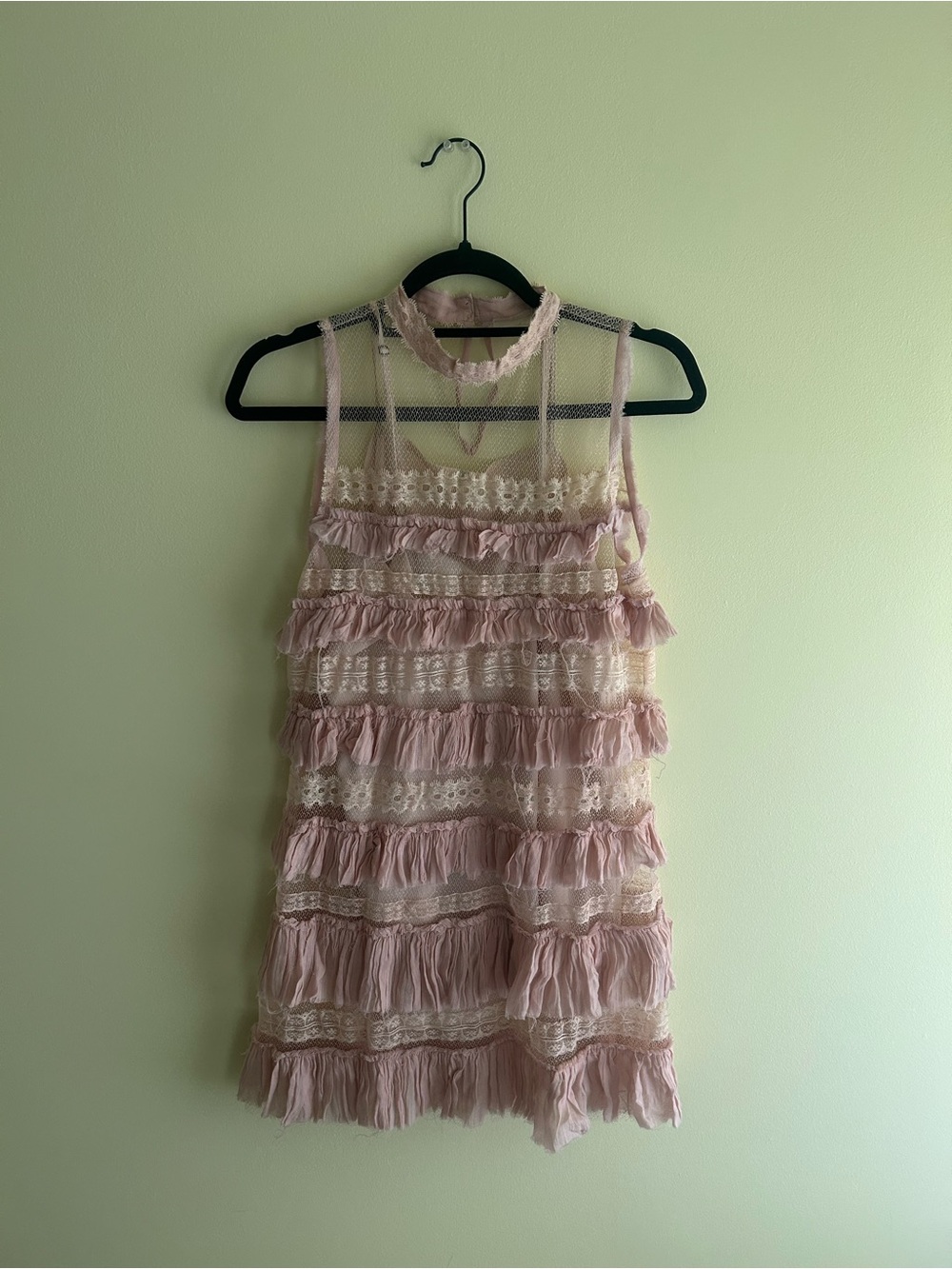 Free People Blush Pink Lace & Ruffle Mini Dress